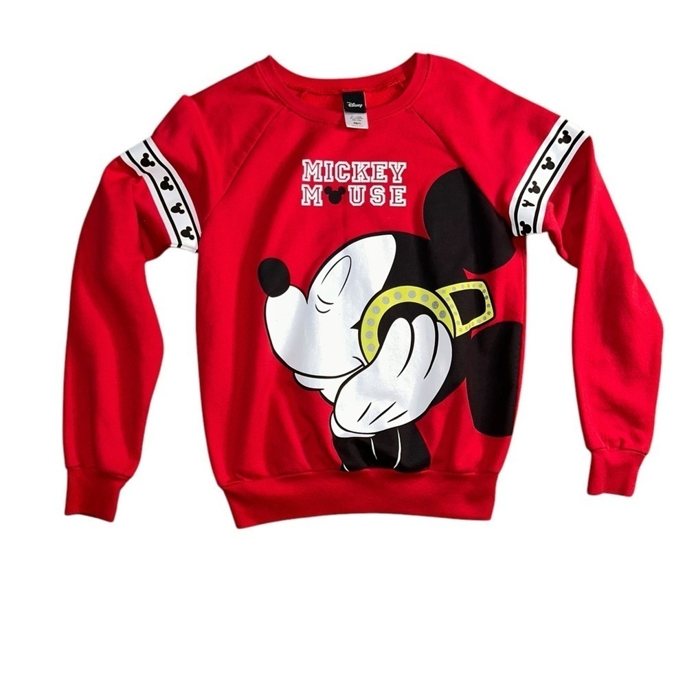 Disney Mickey Mouse Red Crewneck Sweatshirt Juniors Size XS(1) Headphones Casual